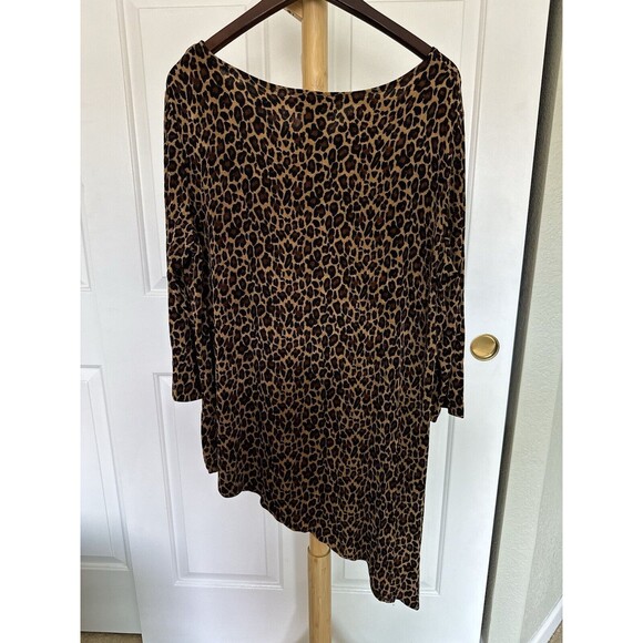 Slinky Brand Women Animal Print Blouse Tunic Top L Side Slit Asymmetric Hem Boho - Picture 2 of 4